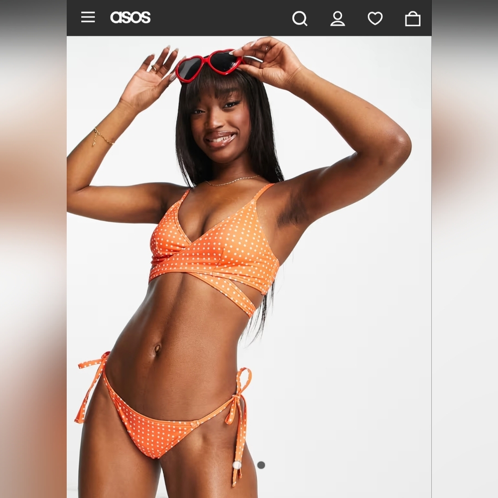 Tie-Side Polka Dot Bikini Bottom in Orange